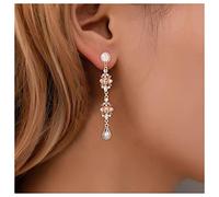 Inilbran Boho Pearl Crystal Drop Earrings Gold CZ Crystal Dangle Earrings Sparkly Rhinestone Flower Stud Earrings Long Rainbow Crystal Earrings Jewelry for Women and Girls