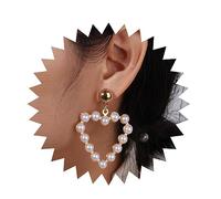 Inilbran Boho Pearl Heart Exaggerated Earrings Gold Heart Pearl Dangle Earrings Vintage Love Heart Earrings Hollow Big Heart Earrings Jewelry for Women and Girls