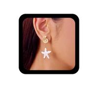 Inilbran Boho Resin Starfish Dangle Earrings Vintage Seashell Cowrie Earrings White Starfish Drop Earring Personalized Shell Stud Earring Jewelry for Women