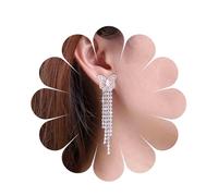 Inilbran Boho Rhinestone Tassel Earrings Silver Long Crystal Chain Earrings Long Tassel Crystal Drop Earrings Vintage Cz Butterfly Chain Earrings Wedding Crystal Chain Earrings Jewelry for Women