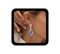 Inilbran Boho Sapphire Blue Earrings Blue Sapphire Drop Earrings Silver Teardrop Sapphire Dangle Earrings Sparkly Cz Blue Crystal Earrings Jewelry for Women and Girls