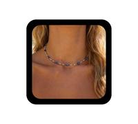 Inilbran Boho Seed Bead Choker Necklace Vintage Evil Eye Bead Necklace Blue Rice Beads Necklace Adjustable Beaded Chain Necklace Jewelry for Women