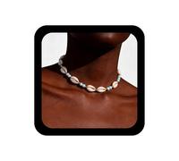 Inilbran Boho Shell Choker Necklace Vintage Blue Turquoise Scallop Necklace Blue Rice Bead Necklace Adjustable Seashell Chain Necklace Jewelry for Women and Girls