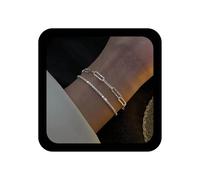 Inilbran Boho Sparkly Chain Bracelet Vintage Layered Paperclip Chain Bracelets Silver Bling Chains Hand Bracelets Adjustable Slave Link Bracelet Jewelry for Women