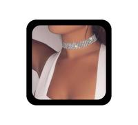 Inilbran Boho Tennis Chain Choker Necklace - Wide Crystal Collar With Sparkly CZ Rhinestone - Full Rhinestone Clavicle Jewelry for Women and Girls