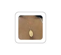 Inilbran Boho Virgin Mary Pendant Necklace Vintage Medal Coin Choker Necklace Gold Oval Figaro Chain Necklace Gothic Religious Christian Necklace Chain Jewelry for Women and Girls
