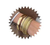 Inilbran Punk Bangle Bracelet Gold Indian Bangle Bracelets Set Gothic Multi Stackable Wide Banglet Vintage Indian Bollywood Chunky Bangle Bracelets Glossy Textured Bracelets Jewelry (10PCS)(Gold)