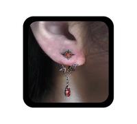 Inilbran Punk Bat Wing Ear Jacket Earrings Vintage Faux Ruby Teardrop Earrings Black Wings Front Back Earring Gothic Single Red Gemstone Dangle Earring Jewelry for Women