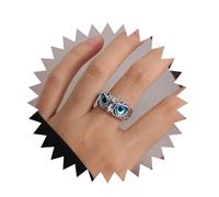 Inilbran Punk Blue Eye Owl Rings Vintage Evil Eye Owl Finger Rings Silver Owl Wrap Rings Adjustable Stacking Rings Halloween Statement Rings Jewelry for Women and Girls
