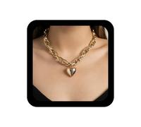 Inilbran Punk Chunky Cuban Choker Necklace Vintage Oversized Heart Heating Necklace Gold Cuban Link Chain Necklaces Thick Connection Heart Collar Necklaces Jewellery for Women