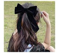 Inilbran Vintage Black Velvet Bow Hair Clips Long Tail Satin Hairclips Barrettes Velvet Ribbon Hair Clip Barrette French Bowknot Hairclip Headwear Winter Decorative Hair Accessories for Women (Black)