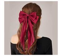 Inilbran Vintage Silk Bow Hair Clips Red Bowknot Hair Barrettes Long Tail Silk Bow Hair Clip Barrette Large Bow Hair Accessories French Bowknot Clip Headpiece for Women and Girls Headdress (Red)