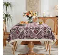 ININOSNP Desktop protection Fashionable Linen Jacquard Tablecloth With Tassel Texture, Suitable For Outdoor Garden Parties And Indoor Decoration(E,140 * 200cm)