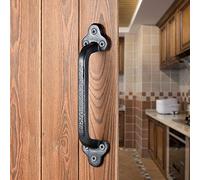INIRET - 2 Packs 9 Inch Cast Iron Rustic Door Handles, Classic Black Metal Sliding Door Handle, Antique Long Fence Handle for Indoor, Drawer, Outdoor,
