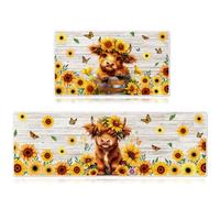 InIsaJace Highland Cow Kitchen Mats Set of 2 Washable Sunflower Runner Rug