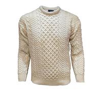 Inisheer Aran Wool Sweater - Unisex Jumper - Crew Neck - 100% Merino Wool - Made in Ireland - Handcrafted Aran Weave Sweaters (Size - xx_l, Cream)