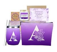 Initial A Monogrammed Personalized Gifts Self Care Birthday Gifts for Women Girls Sister Mom Bridesmaid Bride Friend Makeup Bag Wine Tumbler Scented Candle Basket Christmas Bachelorette Party Wedding