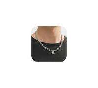 Initial A Pendant Necklace for Men Women Stainless Steel English Letter Cuban Chain Figaro Chain Lucky Charm Necklace Jewelry Dainty Hip Hop Gifts for His