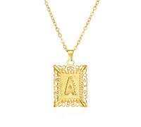 Initial A Pendant Necklace for Women Unisex Stainless Steel Square Letter Capital Necklaces Alphabets Choker Link Chain Fashion Birthday Jewelry