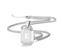 Initial A-Z Necklace for Men Boys, Stainless Steel Sliver Square Letter Pendant Chain for Mens, 20+2 Inch Wheat Chain Alphabet Monogram Dog Tag Necklaces Fathers Day Dad Gifts Jewelry Gifts(A)
