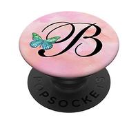 Initial "B" Letter Monogram with Butterfly PopSockets PopGrip: Swappable Grip for Phones & Tablets