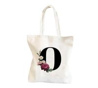 Initial Beach Bags for Women,Initial Beach Bag - Floral Design Foldable Tote Bag - Monogram Beach Bag, Cosmetic Makeup Bag for Women, O, Fare riferimento alla descrizione