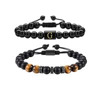 Initial Beaded Bracelets for Men, Mens Bracelets Gifts for Him, Tiger Eye Bracelet for Dad Grandad Son Uncle Brother, Beads Bracelet Present for Birthday Fathers Day Christmas Valentines Day (G)