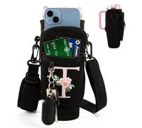 Initial Bottle Cup Holder for Stanley 40oz Tumbler, Neoprene Water Bottle Carrier with Adjustable Strap Straw Cover & Carabiner for Stanley Cup Accessories, Stanley Bag for Cup with Phone Pocket (T)