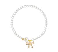 Initial Bracelet for Women Letter A-Z Dainty Pearl Letter Bracelet with Rhinestones Bow Adjustable Pearl Beaded Stretch Bracelets Chic Beads Gold Initial Bracelets Birthday Wedding Party Jewelry, 6 UK