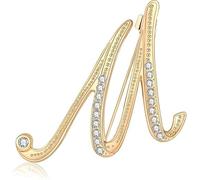 Initial Brooch Pin for Women, Alphabet Gold Letter Brooch A-Z with Crystal, Metal Pin for Hat Bag Dress Suit Accessory for Men (M)