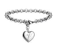Initial Charm Bracelets For Stainless Heart Charm Bracelets For Women 26 Letters Alphabet Bracelet Jewelry For Teenage Girls My First Watch (V, One Size)