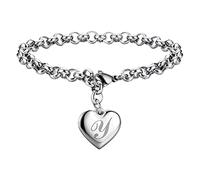 Initial Charm Bracelets For Stainless Heart Charm Bracelets For Women 26 Letters Alphabet Bracelet Jewelry For Teenage Girls Men Dress Watch (Y, One Size)