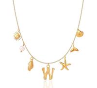 Initial Charm Necklaces for Women Girls 14K Gold Plated A-Z Letter Necklaces Shell Boho Summer Seashell Alphabet Choker Necklace Starfish Surfer Monogram Name Necklace Beach Jewelry Gifts (Gold-W)