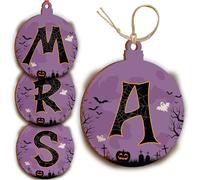 Initial Christmas Ornaments - 10x12cm - Christmas Tree Spooky Decorations - Wood Hanging Wood Bauble for Haloween Decor H1