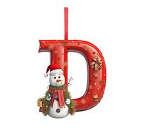 Initial Christmas Snowman Ornaments for Tree Decorations,26 Letter A to Z Ornament Letters Christmas Tree Decoration Pendant, Personalized DIY Christmas Ornaments (D)