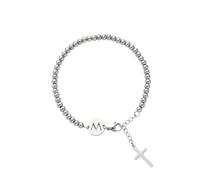 Initial Cross Silvery Bracelets for Women Trendy, Initials Cross Charm Beaded Bracelet, Christian Gifts for Women, Baptism Confirmation Christmas Inspirational Gifts for Mom Daughter Friend Sister