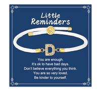 Initial D Bracelet 26 Letter Alphabet Adjustable Slider Chain White Rope with Crystal Letter Charm Inspirational Gift for Women Birthday Christmas Mother's Day Jewellery (D)