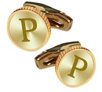 Initial Gold Cufflinks for Men Gold Letter Cuff Links Personalized Classic Mens Copper CuffLinks Set Letter Cufflinks for Casual to Formal Gift for Groom Husband Father Boyfriend (P)