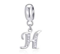 Initial H Pendant Charm, Letter H Charms Fit Pandora Halloween Bracelet, 925 Sterling Silver Dangle CZ Birthstone Alphabet Beads, Gift for Husband/Hanukkah/Her