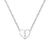 Initial I Letter Tiny Heart Pendant Silver Necklace Alphabet Name Chokers Christmas Birthday Jewellery Gift for Women Daughter Granddaughter Family