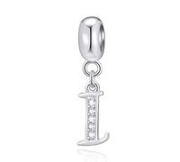 Initial I Pendant Charm, Letter I Charms Fit Pandora Women Bracelet, 925 Sterling Silver Dangle CZ Birthstone Alphabet Beads, Gift for Independence Day/Lover/Girlfrined