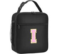 Initial Insulated Lunch Bag, Lunch Box with Initial Letter Patch for Teen Adult, Reusable Lunch Bag for Men Women, Ideal Back to School Gift Birthday Gift, Pink I