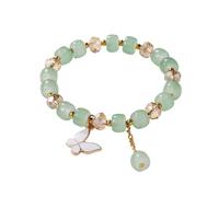 Initial Jewelry Set 2024 New Imitation Jade Butterfly Glass Bracelet Children's Bead Bracelet Clear Digital Watch (Green, A)