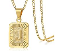 Initial Letter A Pendant Necklace, 18-inch Long Gold-Plated Chain, Unisex, 20mm x 16mm (Figaro chain, V)