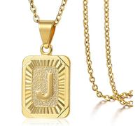 Initial Letter A Pendant Necklace, 18-inch Long Gold-Plated Chain, Unisex, 20mm x 16mm (Rolo chain, P)