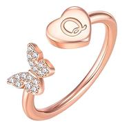 Initial Letter Alphabet Rings A Z Silver And Gold Adjustable Finger Ring For Women Girl Jewelry Ring Womens (Q, One Size)