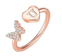 Initial Letter Alphabet Rings A Z Silver And Gold Adjustable Finger Ring For Women Girl Jewelry Ring Womens (U, One Size)