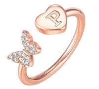 Initial Letter Alphabet Rings A Z Silver And Gold Adjustable Finger Ring For Women Girl Jewelry Ring That Says (P, One Size)