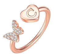Initial Letter Alphabet Rings A Z Silver And Gold Adjustable Finger Ring For Women Girl Jewelry Ring Womens (C, One Size)