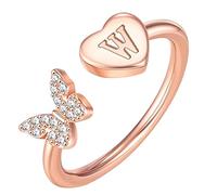 Initial Letter Alphabet Rings A Z Silver And Gold Adjustable Finger Ring For Women Girl Jewelry Ring Womens (W, One Size)